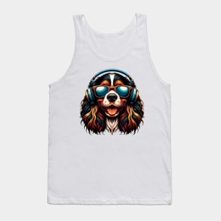 Grinning Boykin Spaniel as Smiling DJ with Sunglasses Tank Top